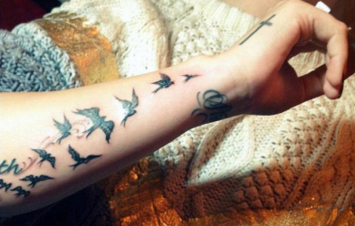 Demi had 12 birds tattooed on her lower right arm