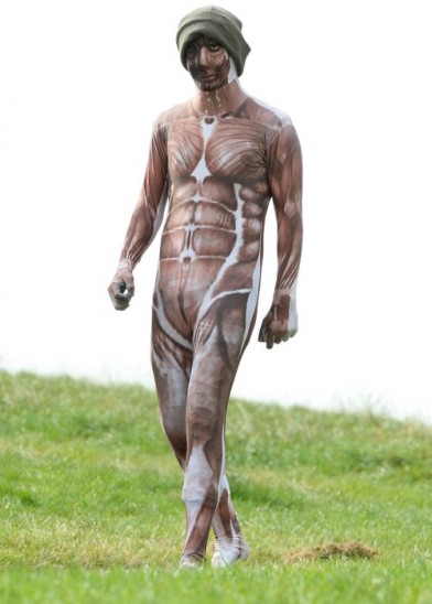 Harry Styles wearing his morphsuit in North London last year (Credit: Mark Suddaby)