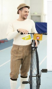 Matt Willis mastered the art of riding a penny farthing from the 1800s as he and the rest of McBusted race bicycles across the ages to encourage the public to sign-up to this year’s Sainsbury’s Sport Relief Cycle